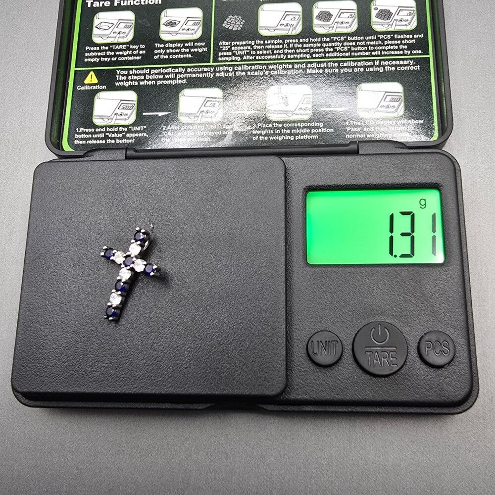 Sterling Silver Blue Crystal Cross Pendant Religious Signed Sun BR - Picture 11 of 12